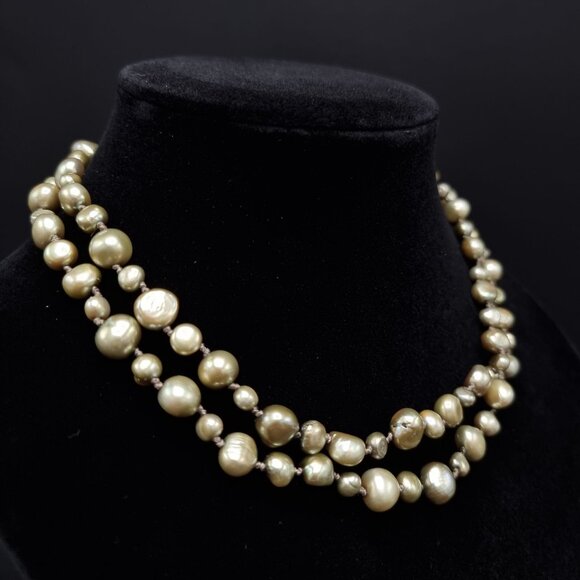 CGI Freshwater Pearl Long Necklace Gold Tone Elegant Jewelry - Picture 3 of 6